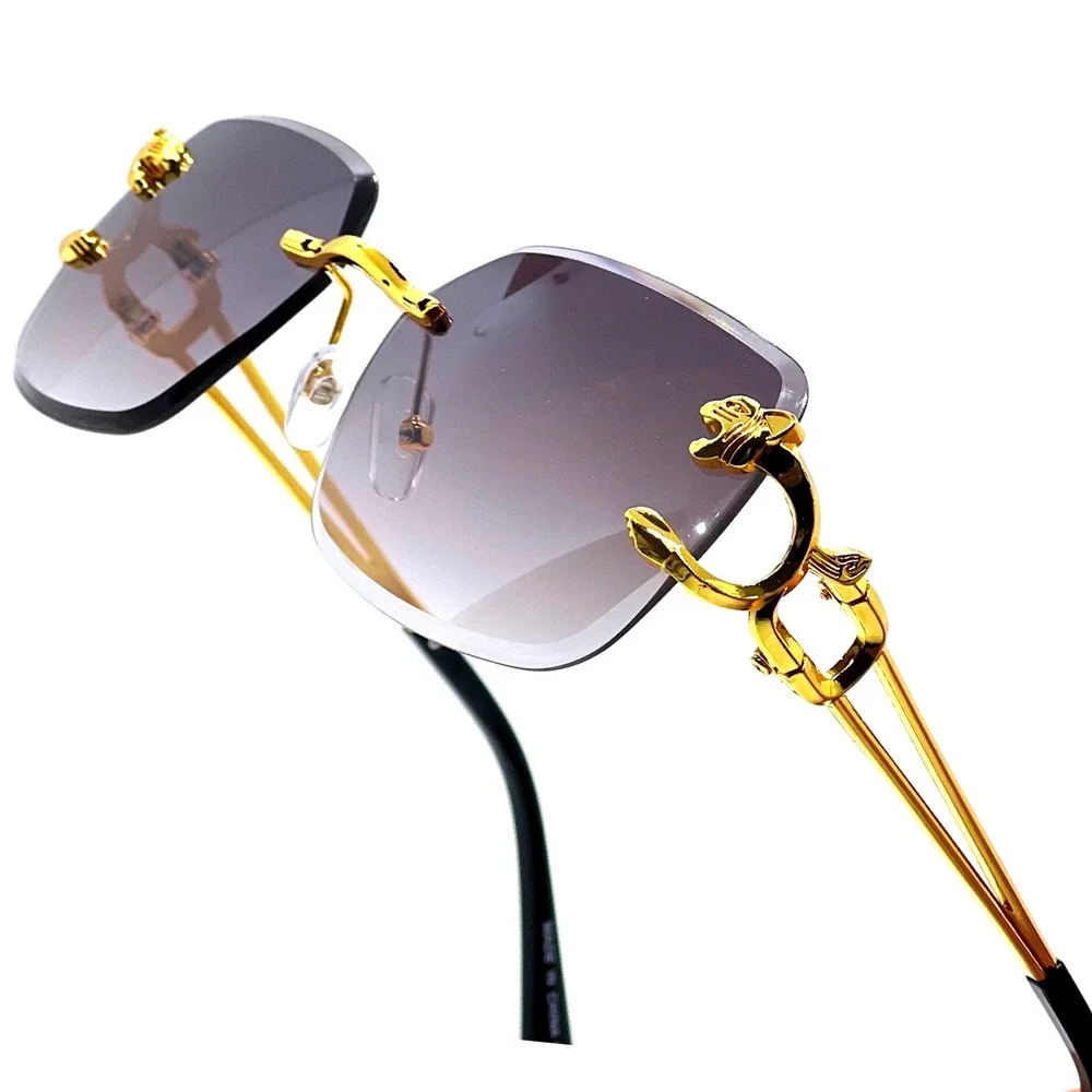 Rimless Sunglasses Gold Frame Gradient Lens Cat‎ Detail Designer Fashion Lentes